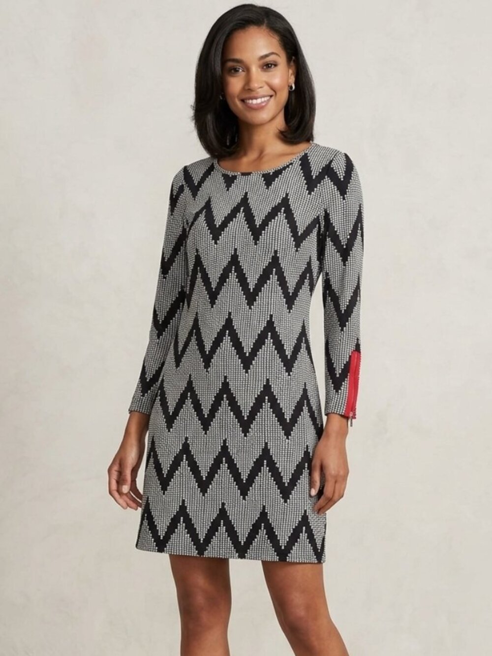 MSK Black & White Chevron Print Shift Dress